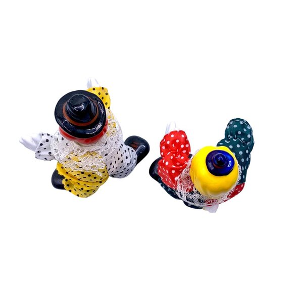 Vintage Clown Figurines Porcelain Head Hands Shoes Set Of 2 Bendable Polka Dot - Picture 6 of 10